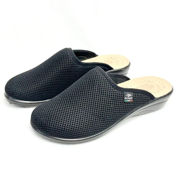 Fly Flot Womens Black Mesh Slip-On Mules/Clogs - Made in Italy - Size 38 - Picture 1 of 10